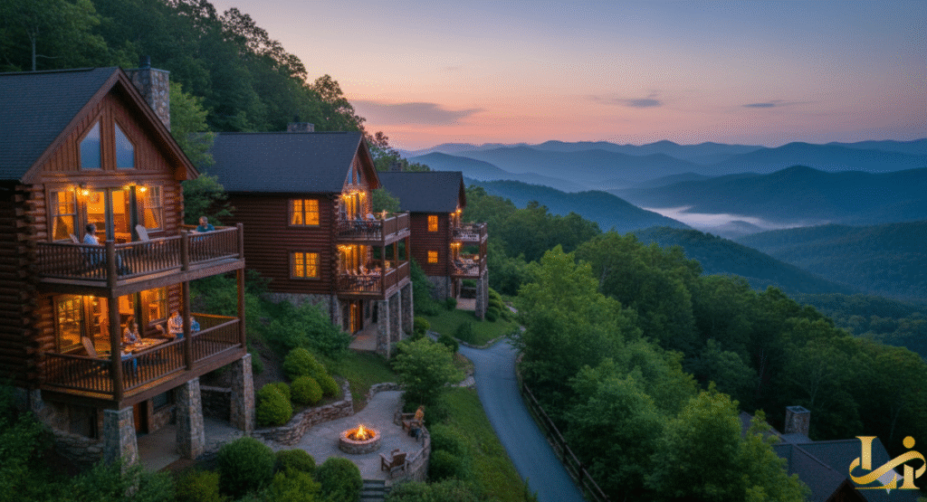 The entrance and guest services desk of the Wild Bear Falls Water Park, featuring a wooden sign and lush indoor palm trees. Families are queuing up in the brightly lit, tropical-themed lobby before entering the water park area.