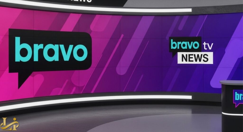 A graphic for a news broadcast with a purple and pink background, featuring the words "bravo" in large turquoise text inside a speech bubble on the left, and "bravo tv NEWS" on the right.