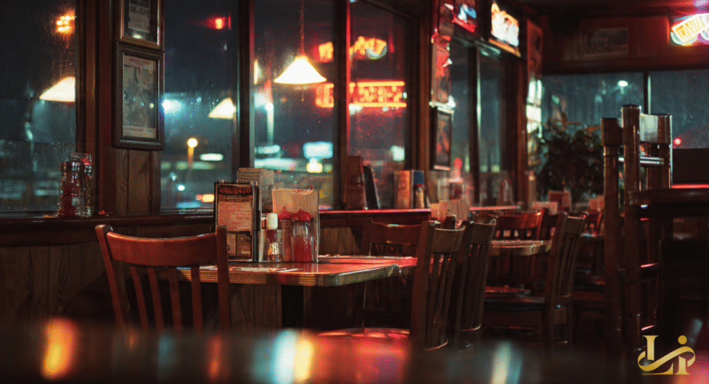 A somber reflection of the "Closed" sign in the window of the Wilcrest restaurant. The glass captures the surrounding oak trees that have grown alongside the building for 35 years.