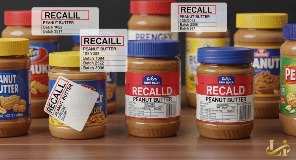 A detailed list showing specific brands and product names included in the recent food safety recall.
