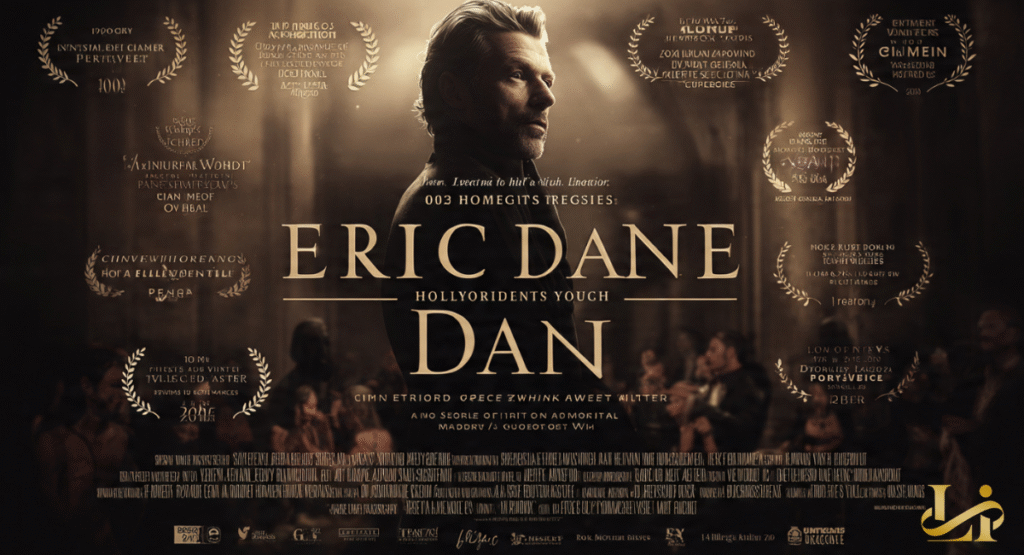 A dramatic movie poster featuring a brooding Eric Dane, framed by numerous film awards and laurels. The title "Eric Dane" is prominently displayed, signifying a significant cinematic project.