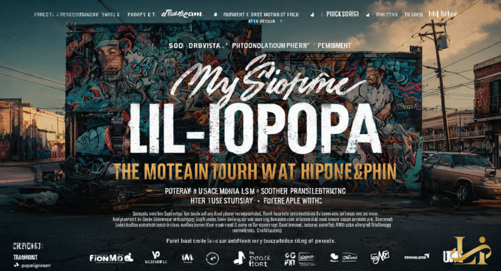 A large, vibrant mural featuring a stylized portrait of Lil Poppa on a graffiti-covered wall, with "MY STORYLINE" written above. This powerful street art commemorates his significant influence on Southern hip-hop culture.