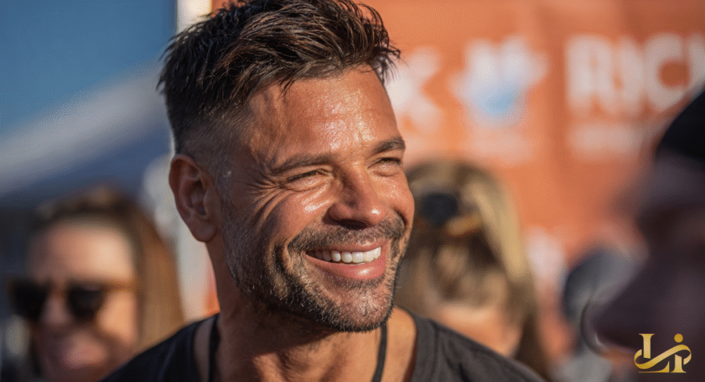 A candid, tight headshot of a man smiling warmly with visible crow's feet around his eyes. He is outdoors with a blurred orange background behind him.