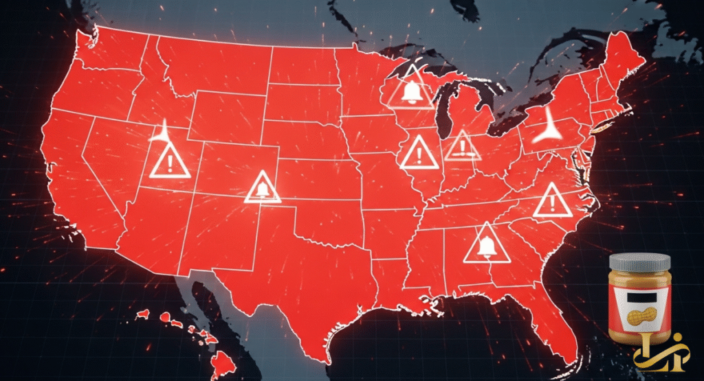 A map of the United States highlighting the 40 states where the affected products were distributed.