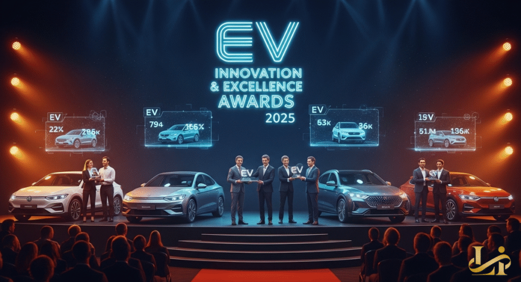 A collage of four different scenes showcasing various EV charging setups, including home and commercial stations. The images feature modern electric vehicles charging at residential properties with solar panels and urban stations.