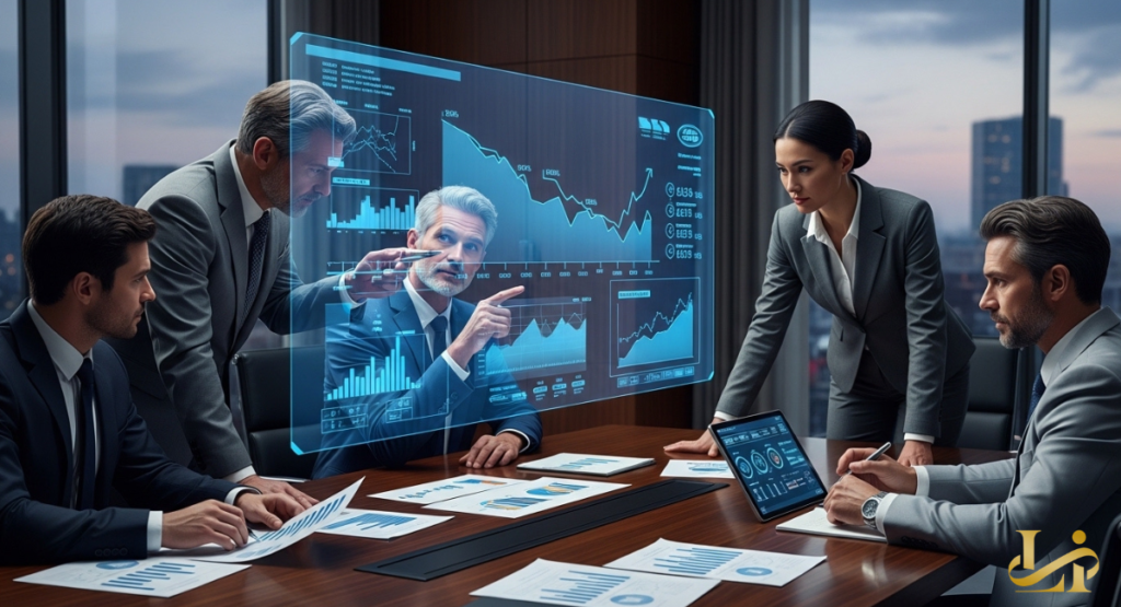 Timeline showing three major production setbacks for Jaguar Land Rover over the past year, displayed in a futuristic automotive factory setting with holographic interfaces.