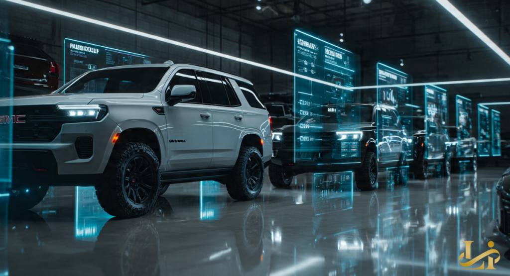 : A lineup of three different SUVs of various colors parked side-by-side on a gravel road for a comparative review.