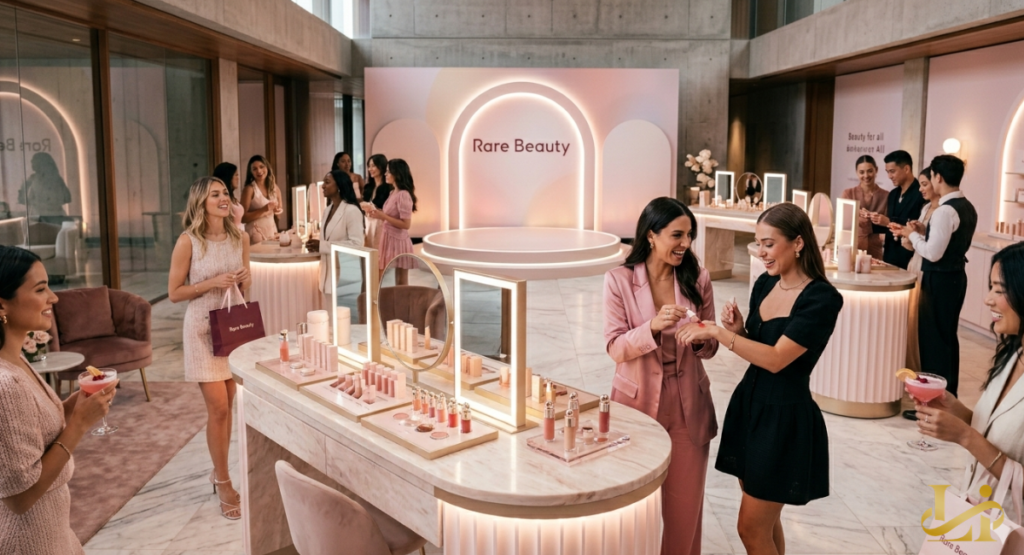 The elegant interior of The West Hollywood EDITION during the Rare Beauty foundation launch celebration.