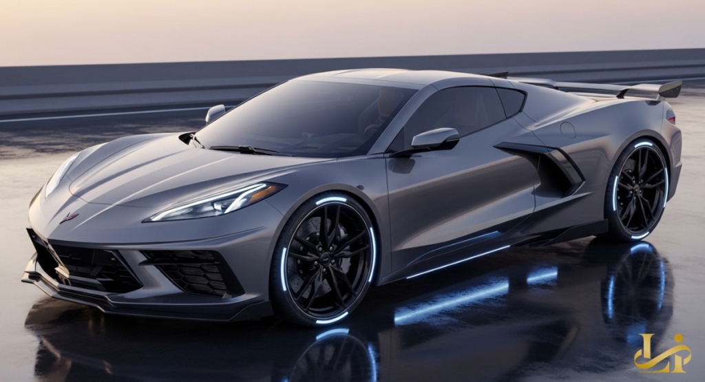 A silhouette of a futuristic sports car under a silk cover, with only the glowing taillights visible in a darkened showroom. The mystery suggests an upcoming reveal for the next evolution in the series.