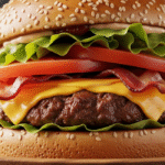 A steaming, freshly assembled Whopper, featuring a flame-grilled patty, melted cheese, crispy bacon, ripe tomatoes, and fresh lettuce on a sesame seed bun, reflecting Burger King Whopper changes. The close-up shot highlights the premium ingredients and careful construction of the iconic burger.