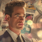 A professional portrait of actor Matt Bomer used for a biography cover. He is dressed in a sharp navy suit, looking directly at the camera with a slight smile.