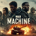 Lead characters loom above burning tanks and helicopters under a smoky sky with bold title treatment. Firelight and debris frame the central cast in dramatic profile.