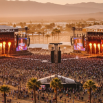 A vibrant collage featuring the iconic ferris wheel, main stage crowds, and desert palm trees at sunset. This visual serves as the ultimate guide to the Coachella 2026 lineup and fashion trends.