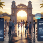 Two hands hold phones displaying ticket costs in front of Walt Disney World gates, with an overlay noting the Walt Disney World Price Decrease for select 2026 dates.